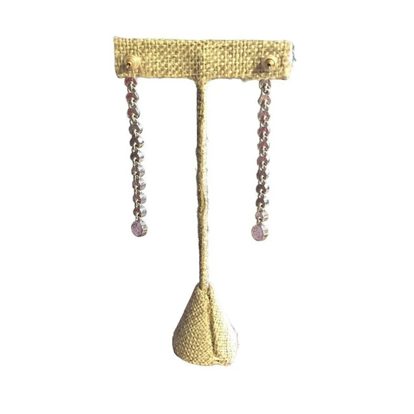 Unbranded Pierced 3" L x 1/4" W Green & Silver Rhinestone Daggle Women's Earring - Picture 4 of 5